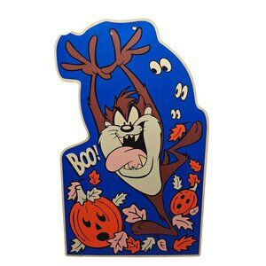 Vintage Taz Devil Halloween Plastic Yard Sign 1997 Warner Bros Pumpkin Decor